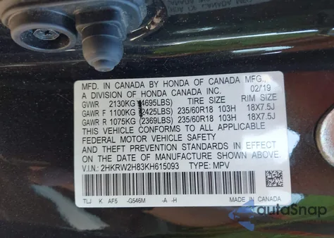 2019 Honda Cr-V Ex-L from USA, damaged, VIN 2HKRW2H83KH615093